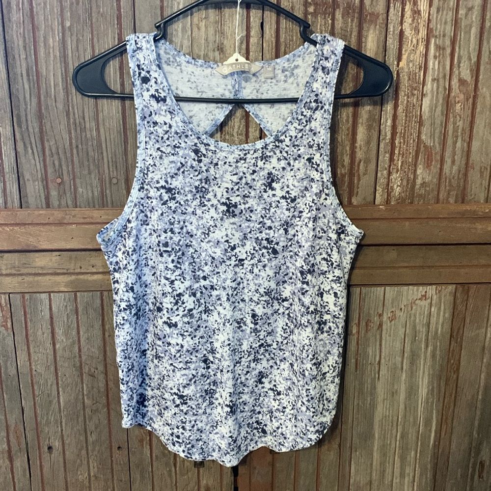 Women's Athleta Breezy Printed Cutout Back Tank Top Tern Grey Shirt XS